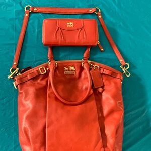 Almost New Coach Bag with Matching Wallet in Stunning Warm Orange